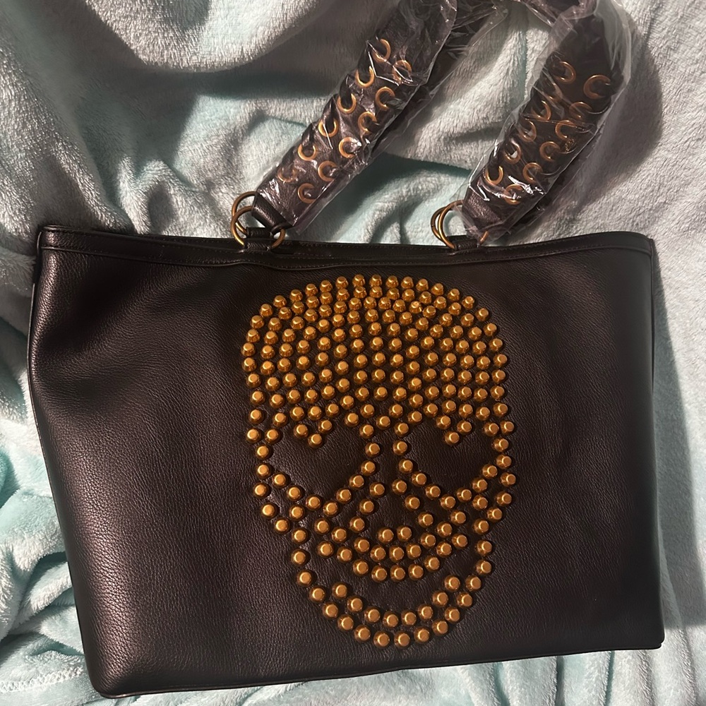 Betsey Johnson Black and Gold Skull Tote